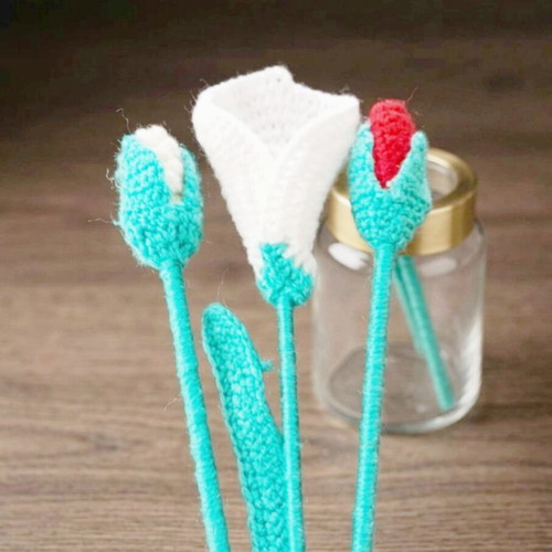 Crochet Flower Set Tulips and Flower in Vase Boho Handmade Gift