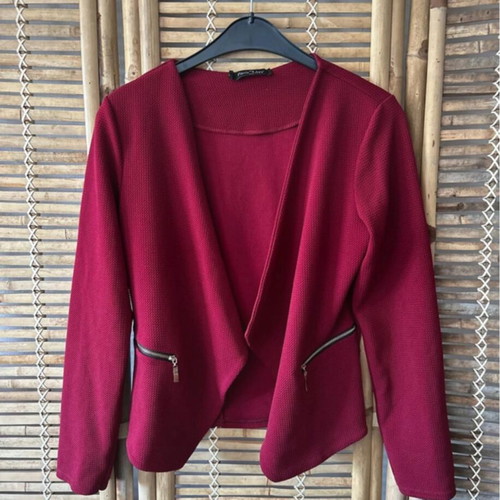 Paris2day Burgundy Open-Front Blazer with Zipper Pockets, One Size