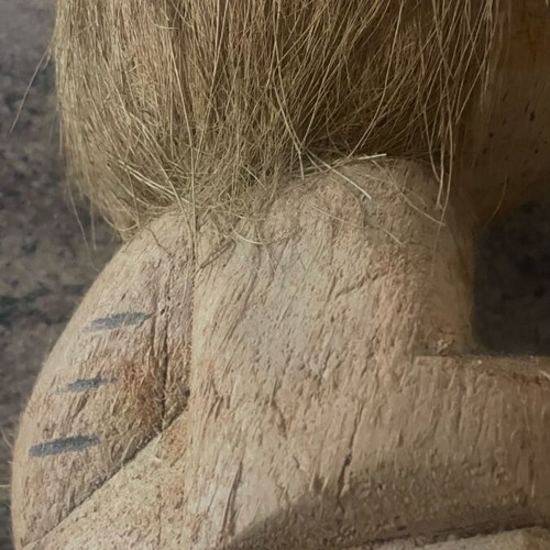 Handmade coconut monkey figurine used