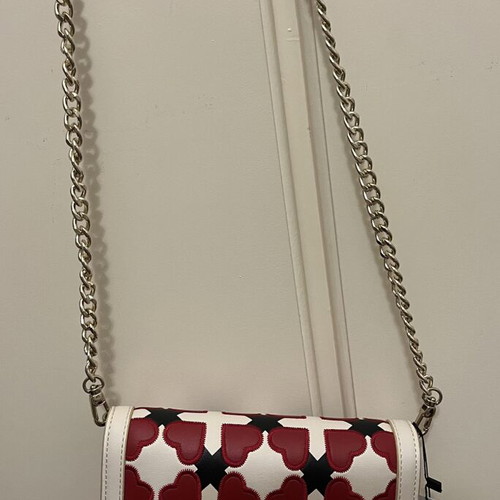 Love Moschino leather shoulder bag ivory red black