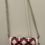 Love Moschino leather shoulder bag ivory red black