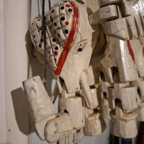 Wooden elephant marionette vintage ethnic handmade, used