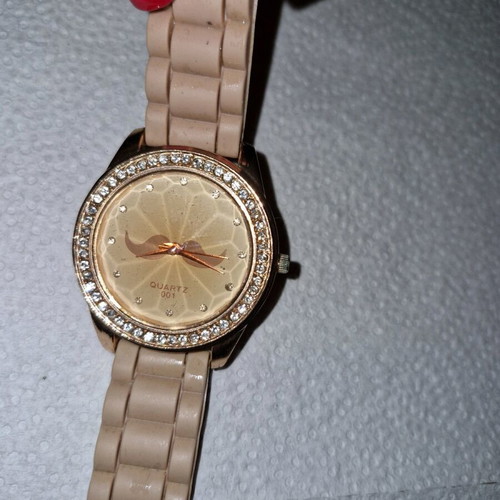 Quartz watch used with rhinestones and mustache, beige