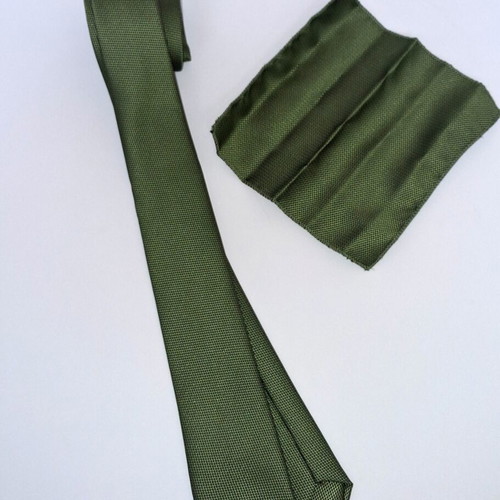 Franco Rafaello tie with pocket square new, olive green