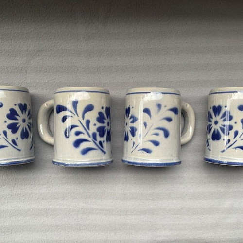 German ceramic mugs used, set of 4 from 1960-1970