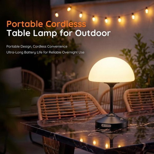 Dawnwake wireless LED mushroom table lamp 5000 mAh, touch dimming, black