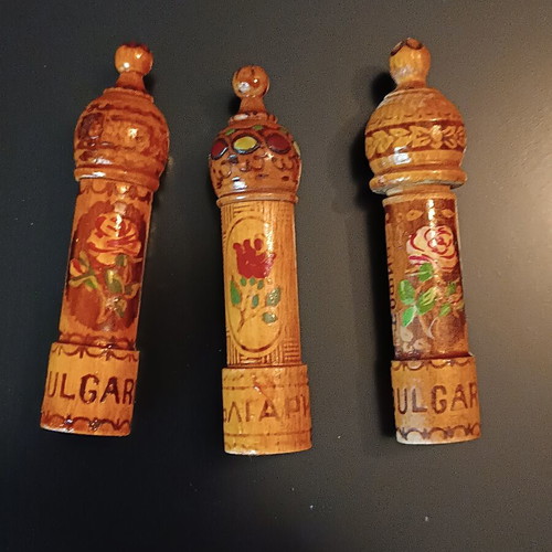 Vintage Bulgarian wooden perfume containers set of 3, like new