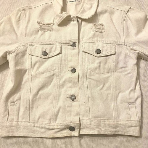 White denim jacket like new, size Small with distressed details