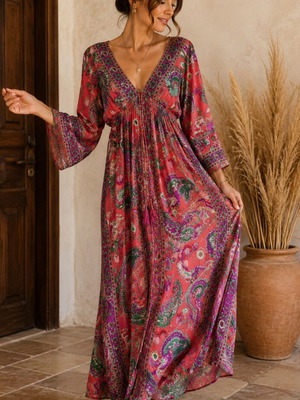 Boho Paisley Maxi Dress Unique free size like new, multicolor
