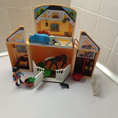 Playmobil Country Stable Carry Case 5418 84 Pc Horse Barn Set used