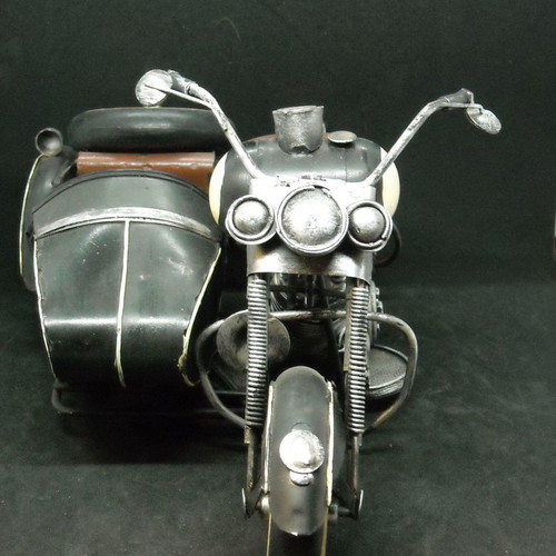 Decorative vintage Harley Davidson type motorcycle with sidecar used
