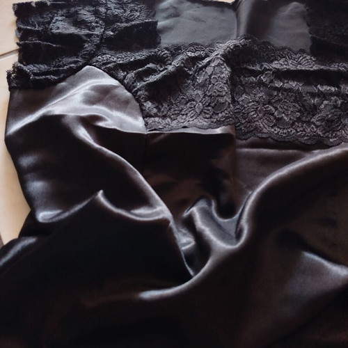 Women's satin blouse with lace details, like new, black