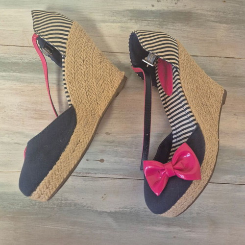 Modiva espadrilles blue with fuchsia bow size 40 like new