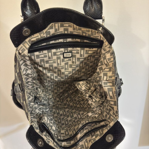 Guess Vintage Y2K Monogram Tote Bag black canvas shoulder bag used