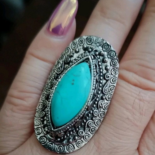 Ring with blue vintage stone adjustable new