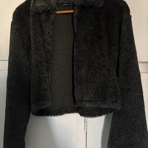 Cropped fur jacket like new, gray, size S
