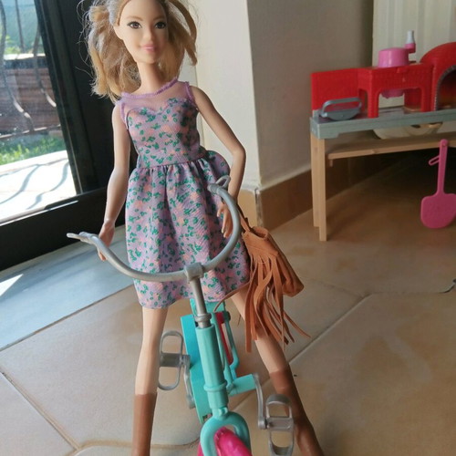 Barbie set used with 6 dolls, bicycle, pool and accessories