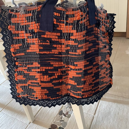 Rag bag handmade, used, orange-blue 40x50 cm