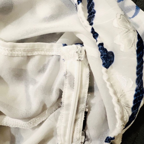 One-shoulder blouse with waist tie Medium like new, white and blue