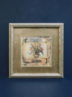 Painting with protective glass and passepartout, size 29x29 cm