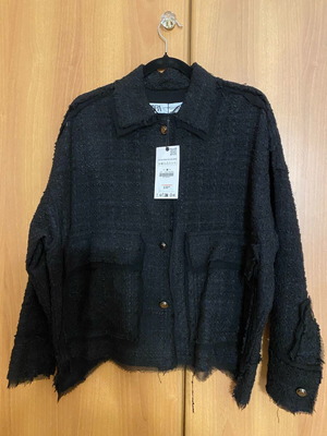 Zara women's jacket new, black embossed fabric, size M
