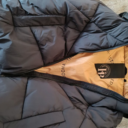 Funky Buddha Puffer jacket like new, women's small, black with gold interior