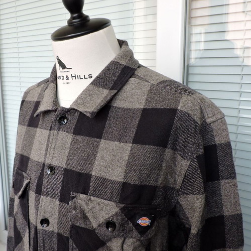 Dickies Mens Long Sleeve Shirt Grey Black Cotton Like New Size XL XXL