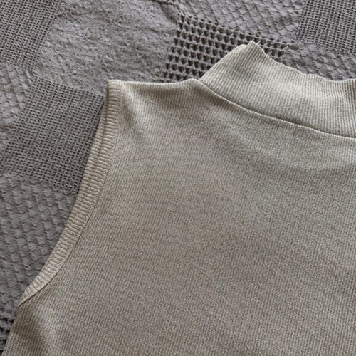 Sleeveless vest with gold knit, beige, size S