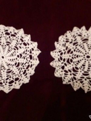 Set of two hand-crocheted doilies in ecru, new
