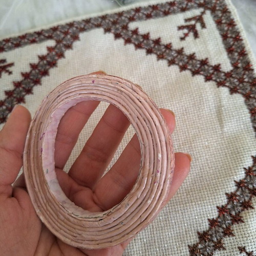 Pink open bangle bracelet made of paper new, handmade