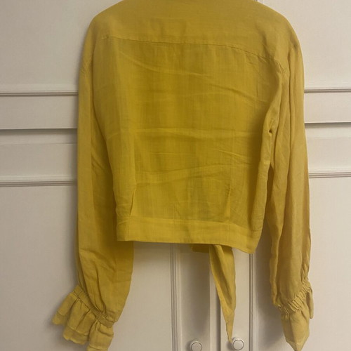 Zara yellow linen shirt with ruffle sleeves like new