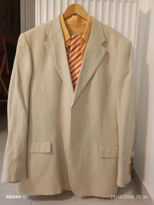 Linen ecru suit set with shirt and tie like new