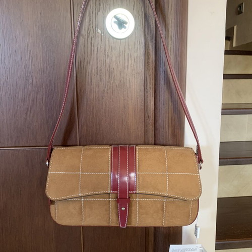GILLIAN suede shoulder bag new, brown and red