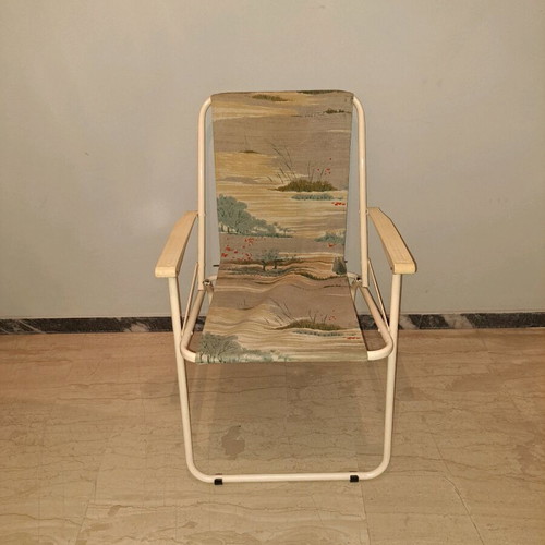 Set of metal folding beach chairs used, 3 pieces