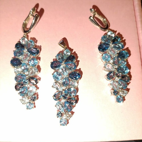Silver 925 jewelry set with natural multicolor blue tourmaline, like new