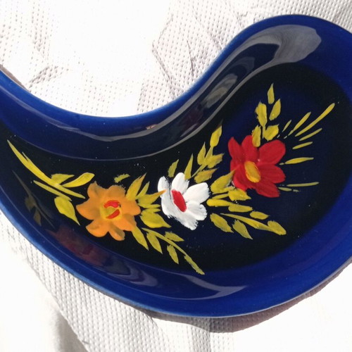 Vintage Camiros Ceramic Bowl Paisley Cobalt Blue Handmade