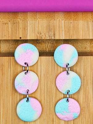 Handmade polymer clay dangle earrings new, multicolor with glow effect