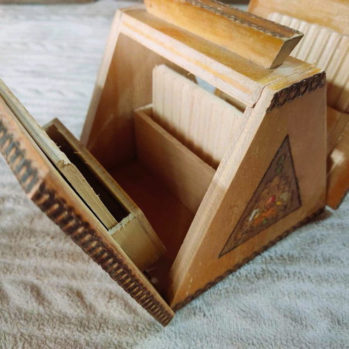 Wooden pyramid tobacco box vintage used from the 70s
