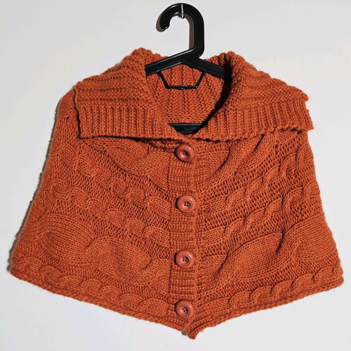 Knitted bolero orange like new with thick cable knit and large collar