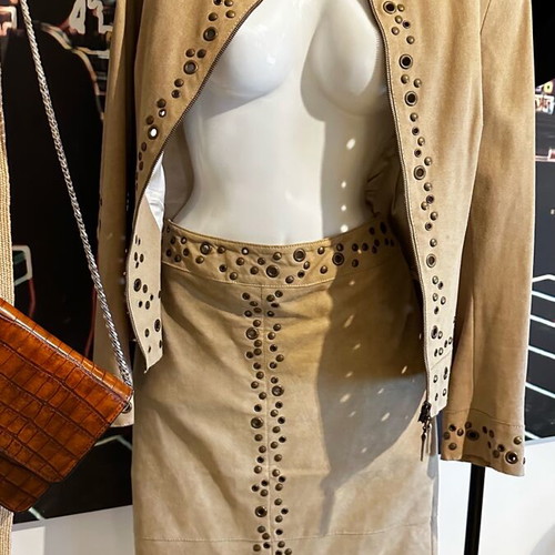 Karen Millen vintage suede set with bronze details