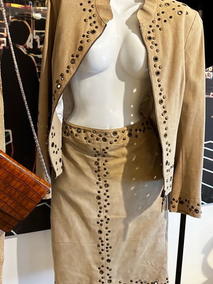 Karen Millen vintage suede set with bronze details