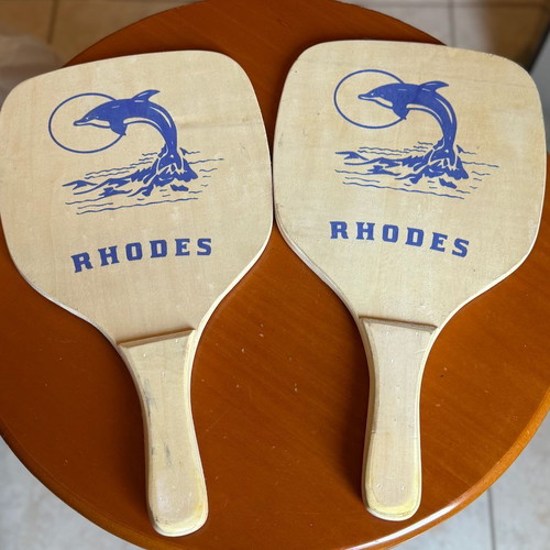 Wooden Rhodes Beach Rackets Set of 2 with Dolphin Design like new