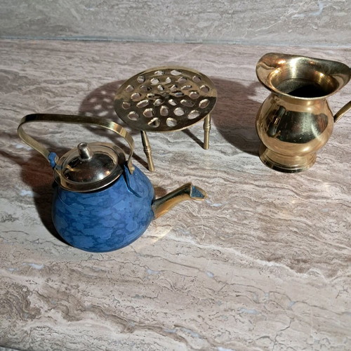 Vintage brass tea and milk set used