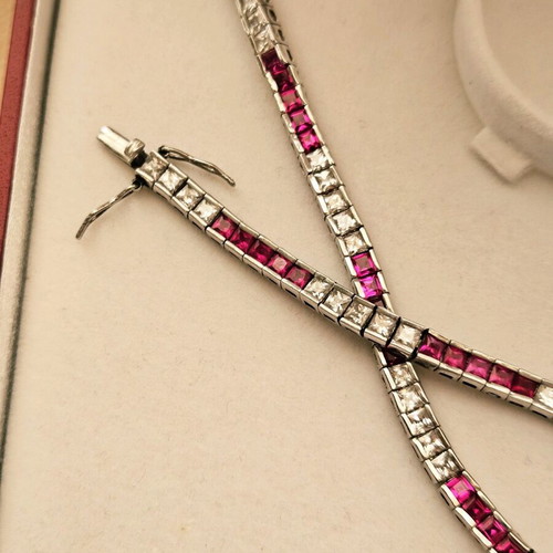Silver Tennis Necklace and Bracelet 925 set like new with two-color zircon