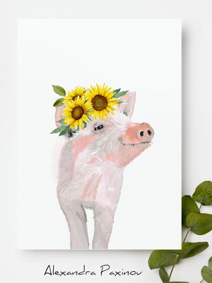 Piglet poster with sunflowers new for kids room decor