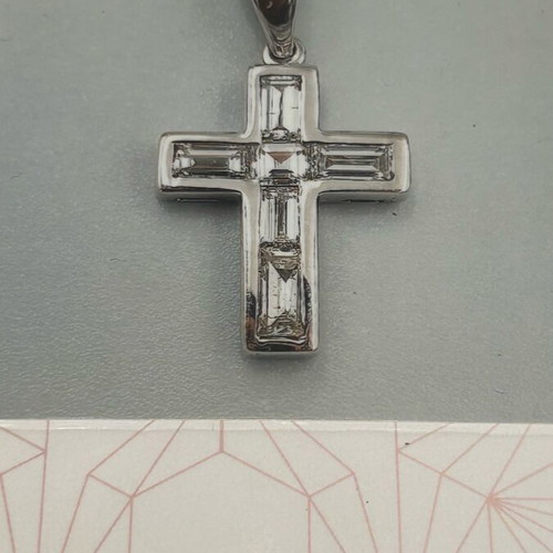 Diamond cross K18 white gold new certified