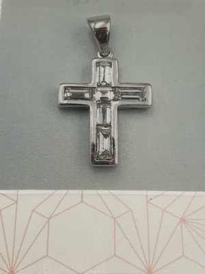 Diamond cross K18 white gold new certified