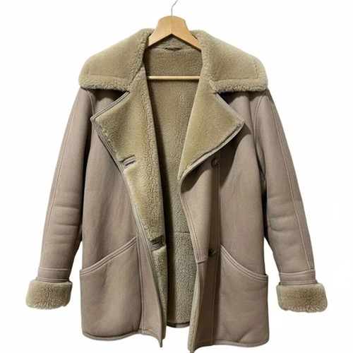 Women's mouton coat 100% genuine leather like new, beige, size L