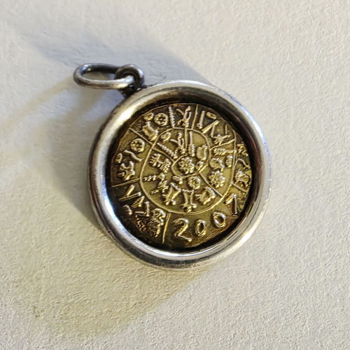 Ilias Lalaounis 18K Gold and 925 Silver Pendant 2007 Disc of Phaistos like new