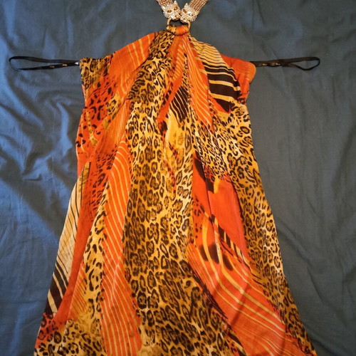 Mini backless dress Sky like new, colorful with strass stones